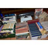 SIX BOXES OF BOOKS AND MAGAZINES AND AN OLYMPIA TYPEWRITER, the books include Dickens novels,