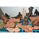 FOURTEEN STUDIO POTTERY LIFE STUDY FIGURES OF FEMALE NUDES, some on wooden plinths and bear labels