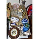 TWO BOXES AND LOOSE CERAMICS, GLASSWARE, AND LATE VICTORIAN BAROMETER, including a Bourne Denby