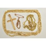 A SMALL SELECTION OF JEWELLERY, to include figaro chain, length 600mm, fitted to a spring clasp,