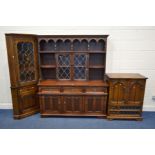 AN OLD CHARM OAK DRESSER, with three drawers, width 153cm x depth 45cm x height 170cm, together with