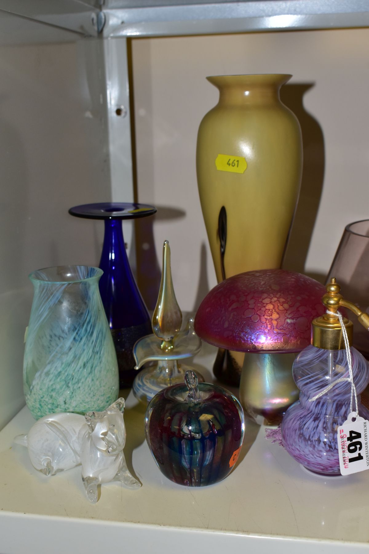 A SMALL GROUP OF COLOURED GLASSWARE, including a Swedish 'Grana Glas' cat, (sd to tail), an Adrian - Image 4 of 5