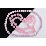 ROSE QUARTZ AND LAVENDER JADE BEAD NECKLACES, the first designed with rose quartz circular beads,
