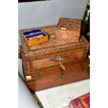 A SMALL COLLECTION OF TREEN including Mauchline ware, comprising a bodkin case printed with Burns