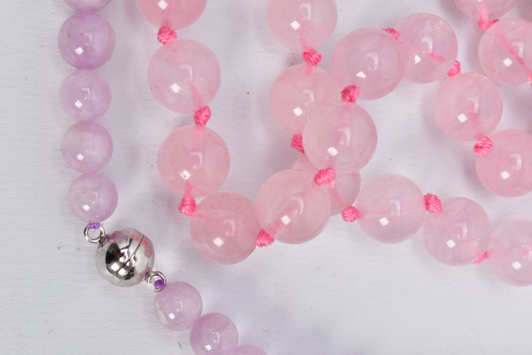 ROSE QUARTZ AND LAVENDER JADE BEAD NECKLACES, the first designed with rose quartz circular beads, - Image 2 of 3