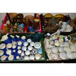 FOUR BOXES OF EARLY 20TH CENTURY FEEDING CUPS, TORQUAY WARE AND SIMILAR, TREEN, ETC, including press