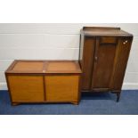 AN OAK PANELLED BLANKET CHEST, width 111cm x depth 47cm x height 63cm together with an oak single