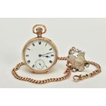 A 9CT GOLD DENNISON CASED POCKET WATCH, white dial, Roman numerals, seconds subsidiary dial at the