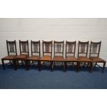 A HARLEQUIN SET OF EIGHT EARLY 20TH CENTURY MAHOGANY DINING CHAIRS, inscribed 'Bective' to the