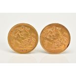 TWO GOLD GEORGE V HALF SOVEREIGNS, dated 1912/13, each weighing 4.0 grams, approximate gross