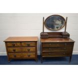 AN EDWARDIAN MAHOGANY AND STRUNG DRESSING CHEST with an oval mirror, width 107cm x depth 54cm x