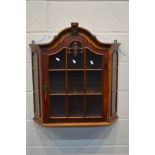 A LATE 20TH CENTURY WALNUT HANGING DISPLAY CABINET, width 68cm x depth 19cm x height 72cm (key)