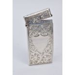 AN EDWARDIAN SILVER CARD CASE, of curved rectangular form, scroll and floral detailing to both