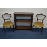 A REPRODUCTION OAK THREE TIER OPEN BOOKCASE, joined by acorn uprights, width 92cm x depth 28cm x