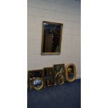 A QUANTITY OF VARIOUS WALL MIRRORS, to include a gilt wood bevelled edge mirror, four various