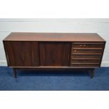 H P HANSEN MOBELINDUSTRI, a 1970's rosewood sideboard, double sliding doors revealing two