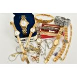 A SELECTION OF WRISTWATCHES AND JEWELLERY, to include five ladies wristwatches of various styles