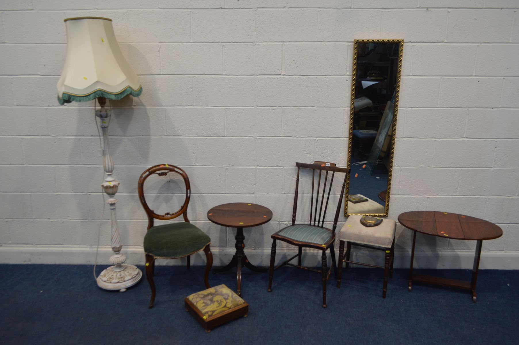A COLLECTION OF VARIOUS OCCASIONAL FURNITURE, to include a Victorian balloon back chair, spindle