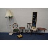 A COLLECTION OF VARIOUS OCCASIONAL FURNITURE, to include a Victorian balloon back chair, spindle