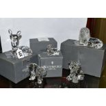 FIVE BOXED MODERN WATERFORD CRYSTAL ANIMALS, 'Fawn', 'Elephant Calf', 'Lion Cub' and 'Lion and Lamb'