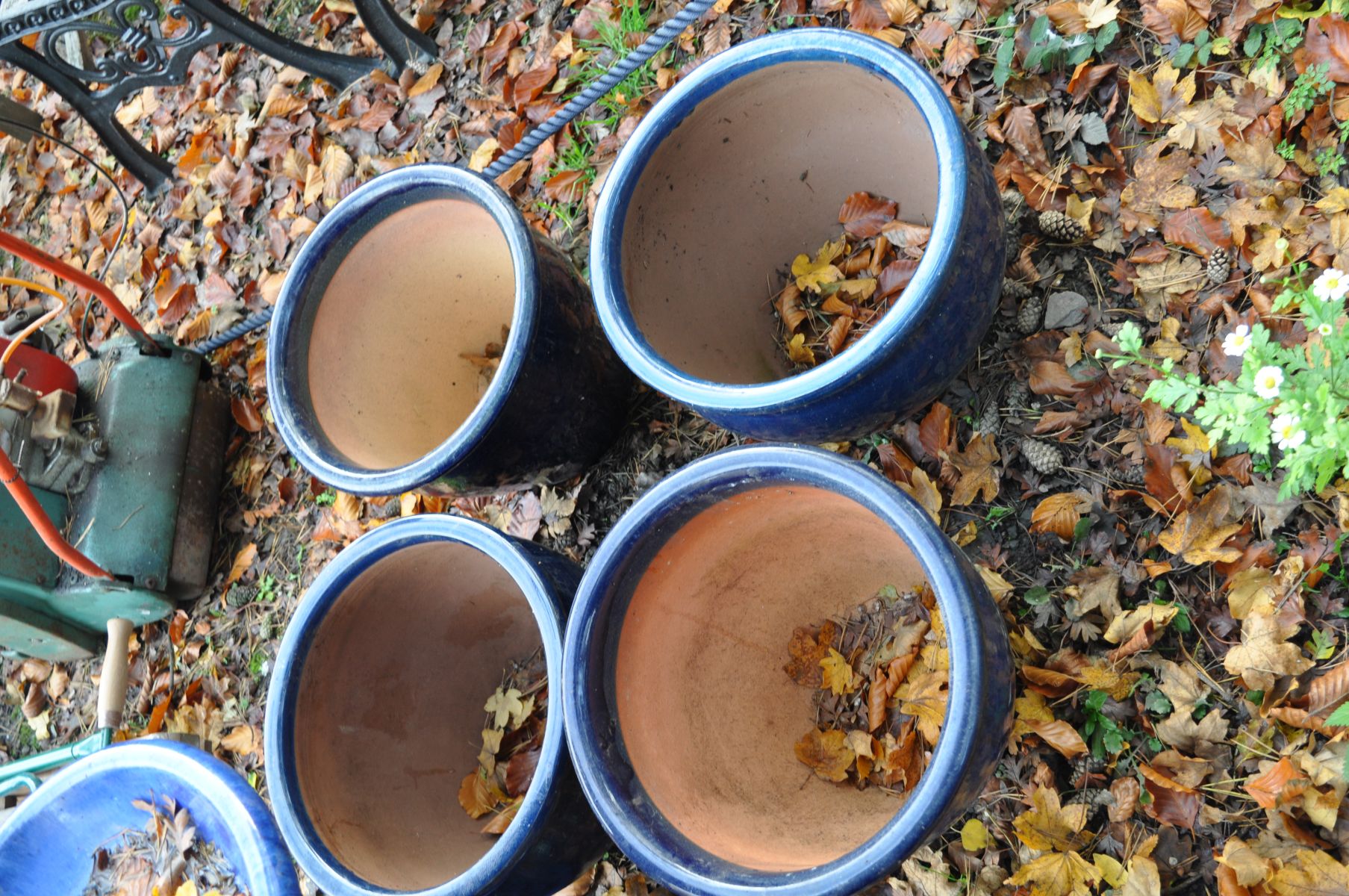 FOUR SIMILAR GLAZED GARDEN PLATERS (largest diameter 39cm) and two glazed bird baths (largest - Image 3 of 3