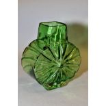 A GEOFFREY BAXTER FOR WHITEFRIARS SUNBURST VASE, pattern No. 9676, in meadow green, height 15cm