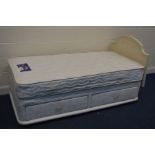 A SILENT NIGHT SINGLE DIVAN BED, with drawers, mattress and cream painted headboard