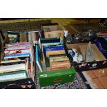 SEVEN BOXES AND LOOSE SUNDRY ITEMS to include books relating to cross stitch, gardening, cooking,