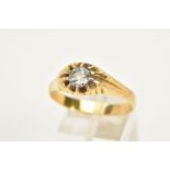 A GENTS SINGLE STONE DIAMOND RING, a yellow metal ring designed with a claw set old cut diamond,