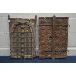 TWO VARIOUS PERIOD, POSSIBLY EARLY 19TH CENTURY OR EARLIER ANGLO INDIAN PANELLED WINDOW SHUTTERS,