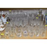 A COLLECTION OF DRINKING GLASSES ETC, including a Stuart Crystal sugar caster, Georgian Crystal