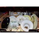 TWO BOXES OF CERAMICS AND SEASHELLS, including Royal Doulton Bunnykins cup and bowl, a number of