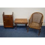 A GEORGIAN MAHOGANY BIDET, with ceramic bowl, together with a mahogany bergere armchair (sd) and a