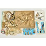 A SELECTION OF COSTUME JEWELLERY, to include a tray of mainly non-pierced paste and beaded earrings,