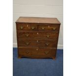 A GEORGIAN MAHOGANY, ROSEWOOD CROSSBANDED AND STRUNG CHEST OF TWO SHORT OVER THREE LONG DRAWERS,