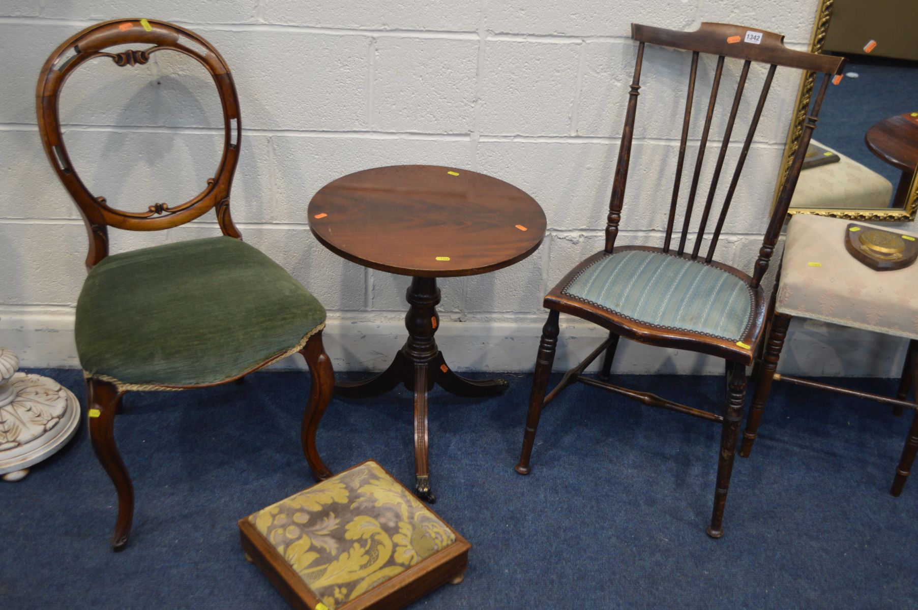 A COLLECTION OF VARIOUS OCCASIONAL FURNITURE, to include a Victorian balloon back chair, spindle - Image 3 of 4