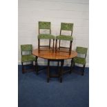 A 1940'S OAK GATE LEG TABLE and four chairs (5)