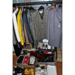 A QUANTITY OF LADIES CLOTHING AND SHOES/BOOTS, to include Jaeger grey coat, size 14 (80% wool), a
