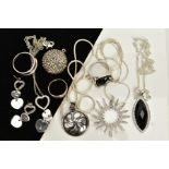 A COLLECTION OF WHITE METAL JEWELLERY to include various pendants, a ring and chains to include