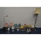 A QUANTITY OF VARIOUS LAMPS, to include a tulip style standard lamp with a fabric shade, and various