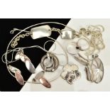 A COLLECTION OF WHITE METAL JEWELLERY to include various pendants and germ set rings and chains to
