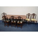 A MAHOGANY TWIN PEDESTAL DINING TABLE, with one additional leaf, extended length 208cm x closed