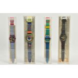 FOUR SWATCH WRISTWATCHES, of various designs and colours, all fitted with rubber straps, all