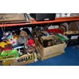 SEVEN BOXES AND LOOSE OF SOFT TOYS, METAL WARES, PICTURES AND PRINTS, BOOKS, ETC, including CD'S,