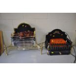 TWO MODERN ELECTRIC FIRES including a retro fire in brass with orange glass coals and a cast iron