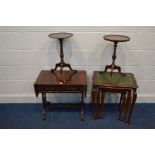 A MAHOGANY SOFA TABLE, with two drawers, together with a mahogany nest of three table and two