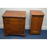 A GEORGIAN WALNUT POT CUPBOARD, together with a Georgian single door cupboard with dummy drawer