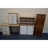 A MODERN DESK with a three drawers, together with a matching bedside drawers (sd), storage unit with