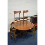 A LATE 20TH CENTURY TEAK CIRCULAR DROP LEAF TABLE, open width 122cm x closed width 39cm x depth