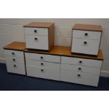 A TEAK FOUR PIECE BEDROOM SUITE, with white fronted drawers (4)